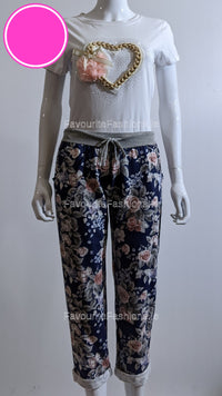 Navy Floral Print Trouser