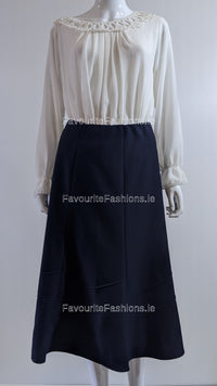 Navy Lined Elasticated A-Line Skirt