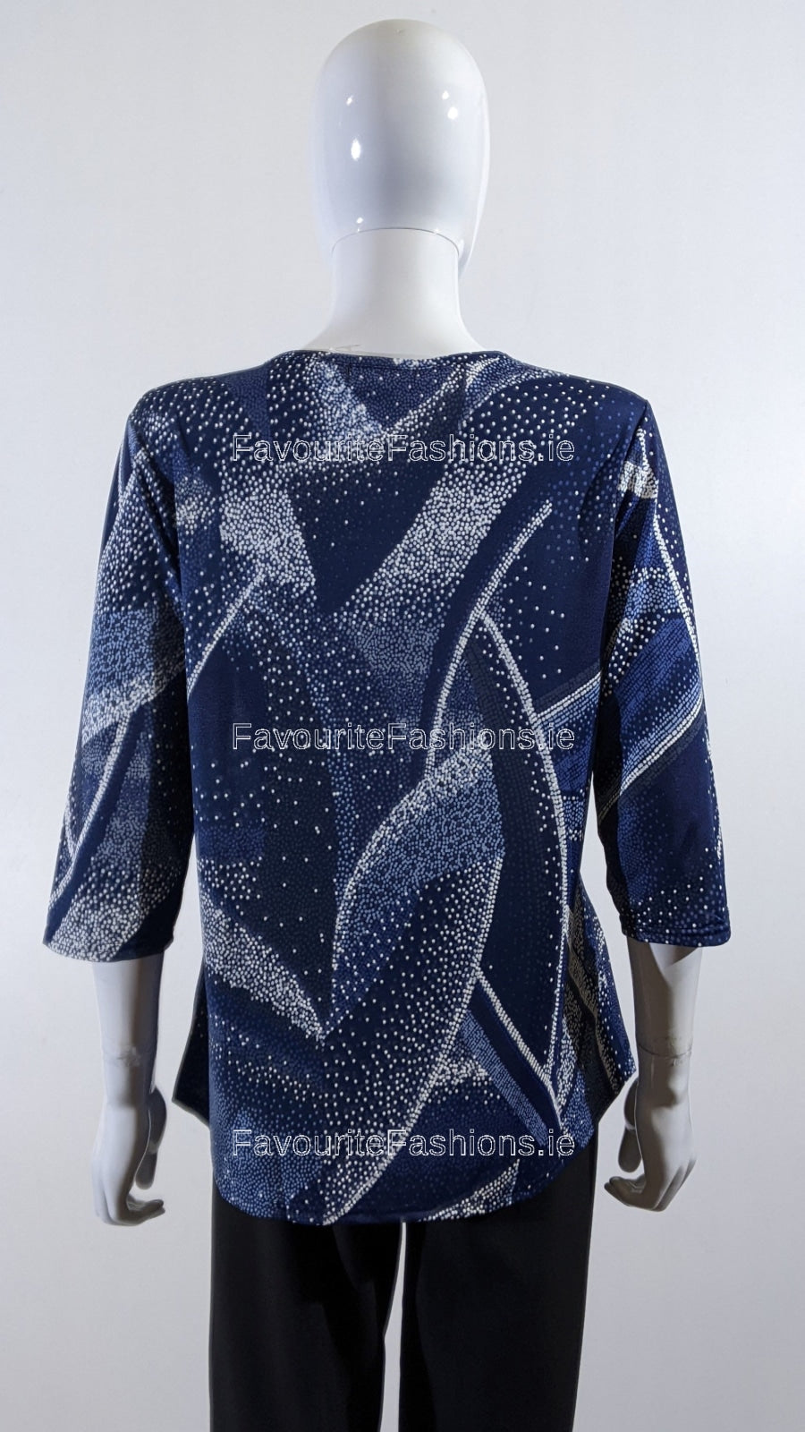 Navy Spotted Pattern Round Neck Blouse Top