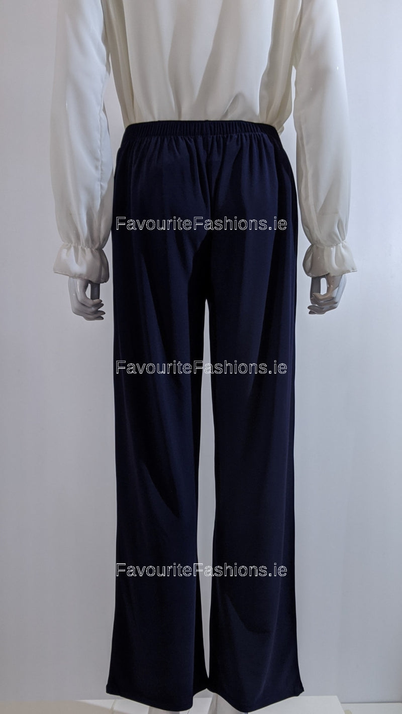 Navy Wide Leg Trousers with Elastic Waist