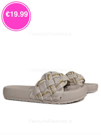 Nude Chain Detail Woven Chunky Sliders 