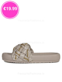 Nude Chain Detail Woven Chunky Sliders 