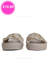 Nude Chain Detail Woven Chunky Sliders 