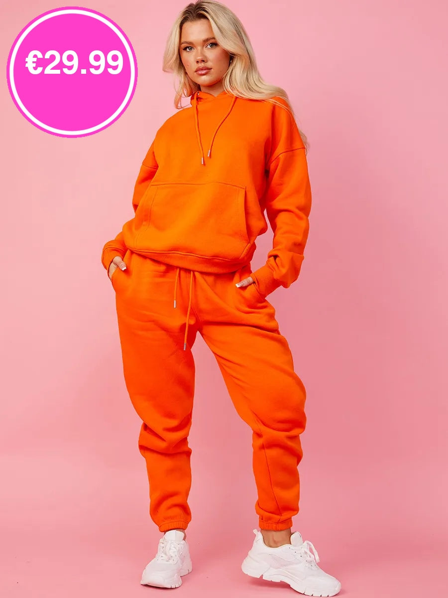 Orange Oversized & Jogger Fleeced Co-Ord Set