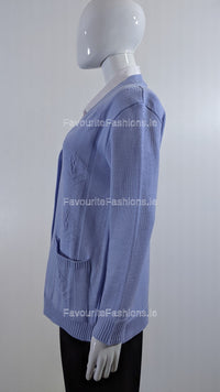 Pale Blue Diamond Design V-Neck Button Cardigan with Pockets