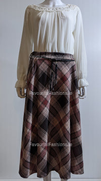 Pink & Black Check Belted A-Line Skirt