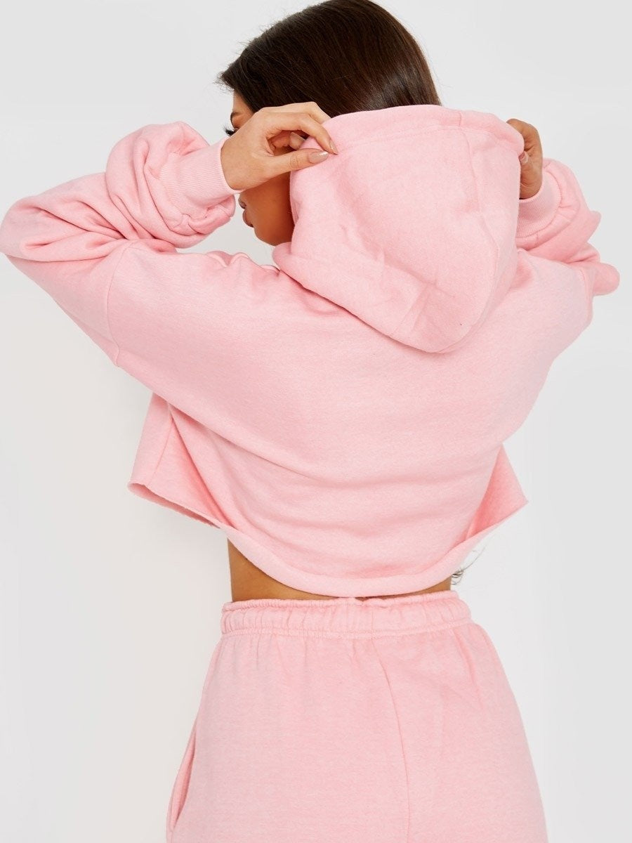 Pink 'Los Angeles' Cropped Hoodie and Jogger Fleece Co-ord