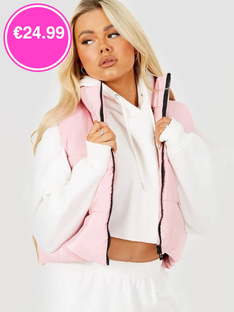 Pink Padded Puffer Cropped Gilet