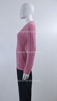 Pink Round Neck Cable Knit Jumper