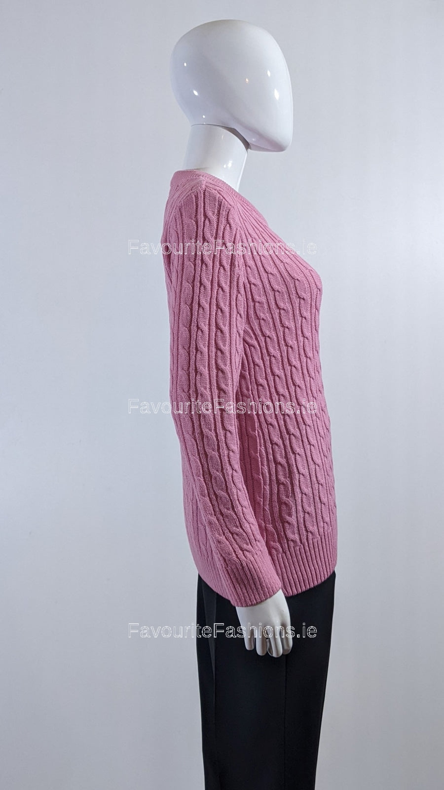 Pink Round Neck Cable Knit Jumper