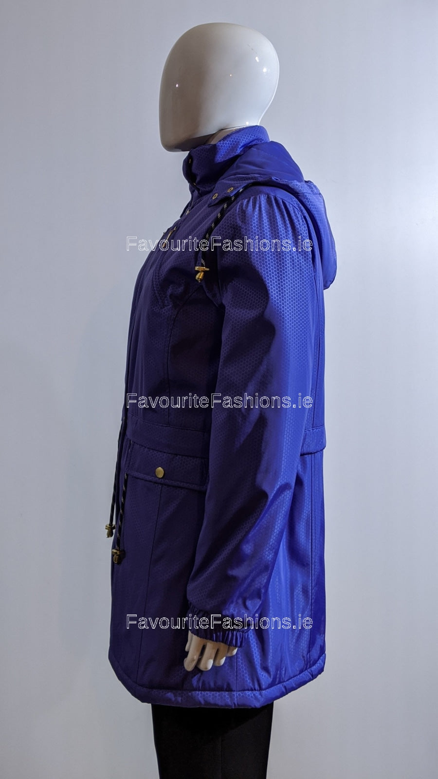 Purple Pattern Hooded Water Resistant Long Coat
