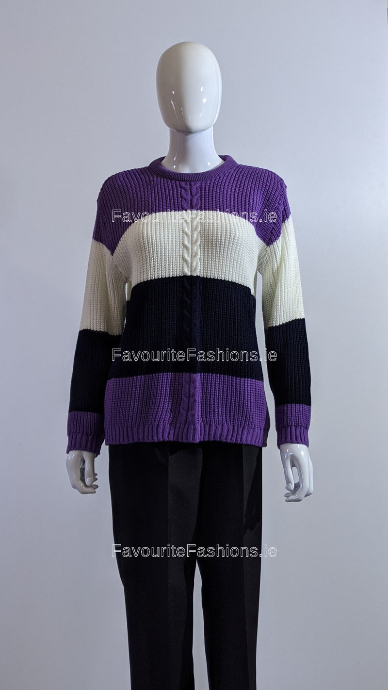 Purple Three Tone Knit Jumper