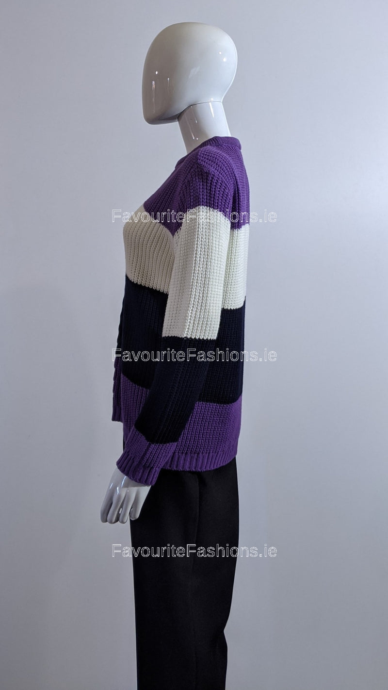 Purple Three Tone Knit Jumper