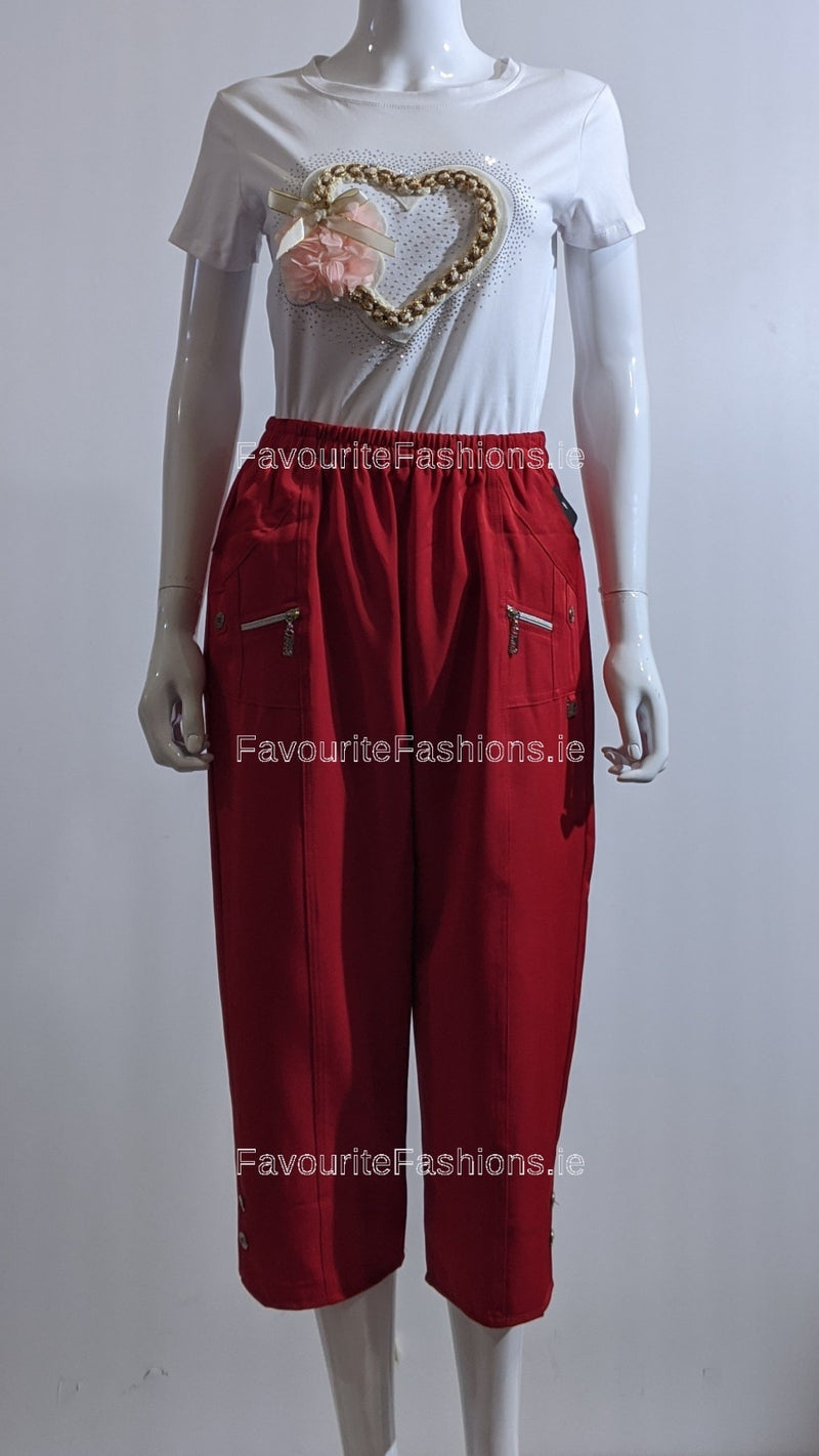 Red Cropped Cotton Trouser