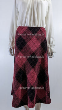 Red Elasticated Lined A-Line Checked Tartan Warm Skirt