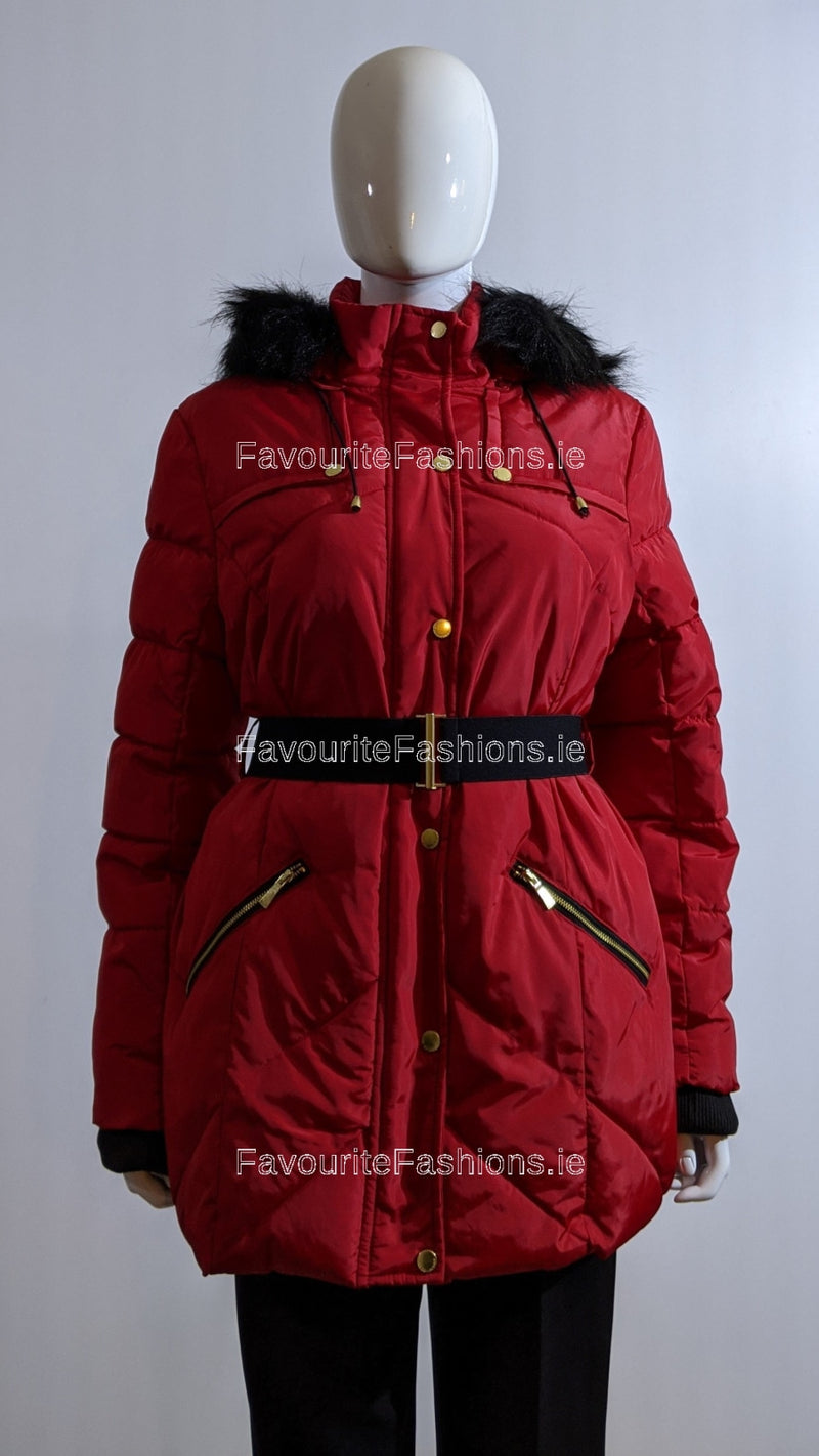 Red Hooded Water Resistant Padded Coat
