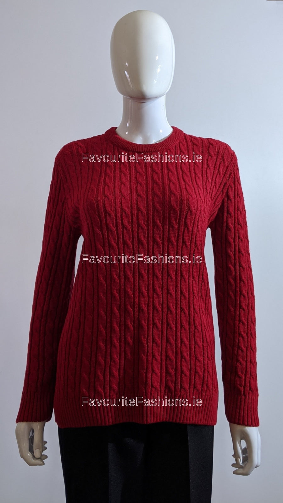Red Round Neck Cable Knit Jumper