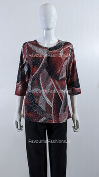 Red Spotted Pattern Round Neck Blouse Top