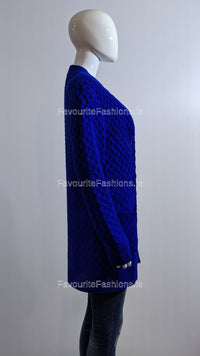 Royal Blue Knit Design Open Cardigan