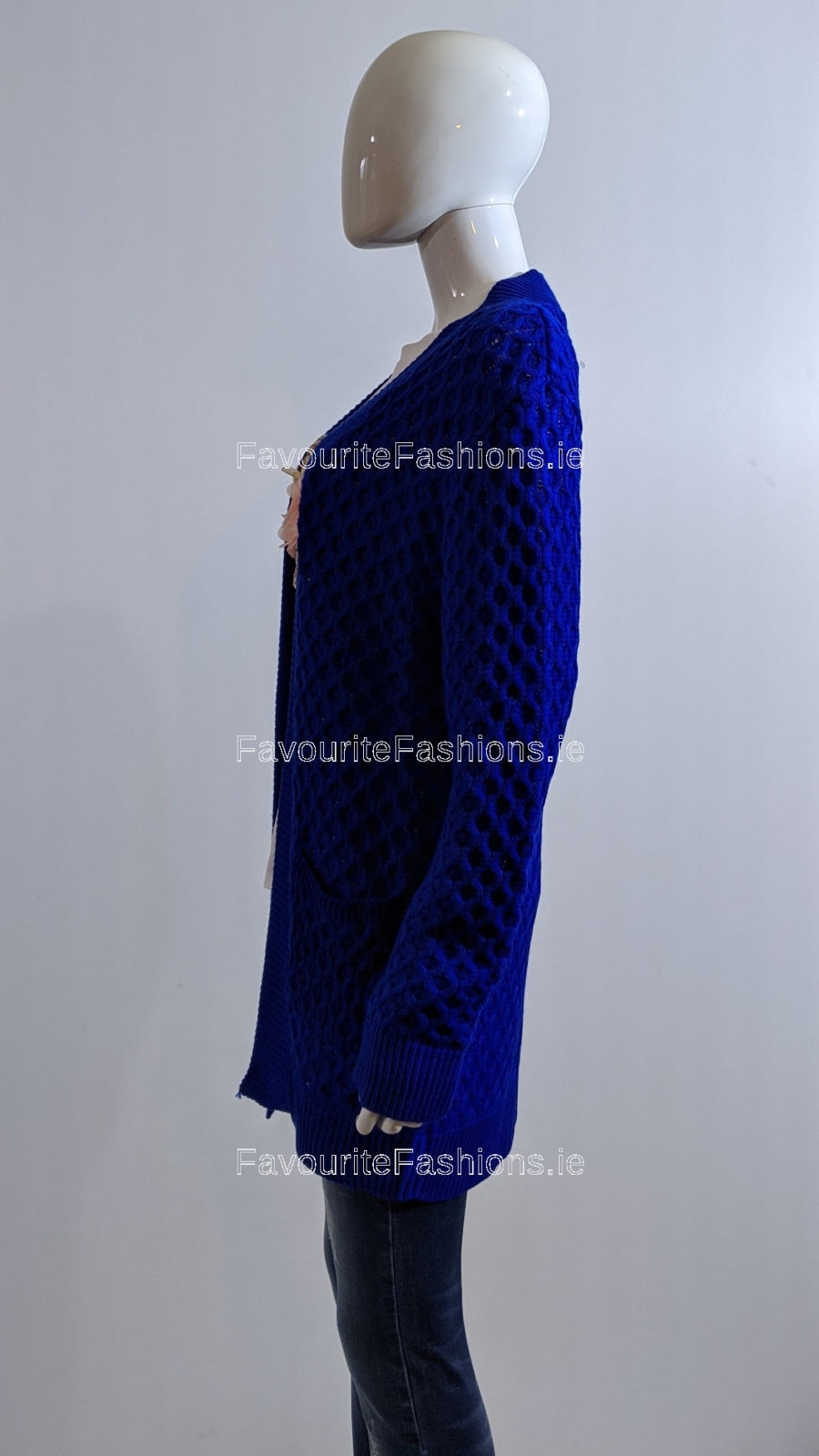 Royal Blue Knit Design Open Cardigan