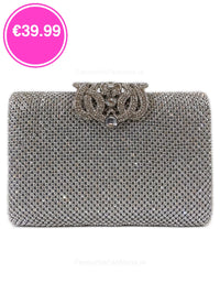 Silver Diamante Embellished Diamond Design Clutch Bag
