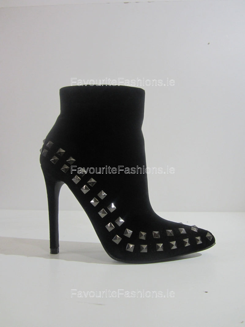 Stiletto Heel Studded Faux Suede Ankle Boot