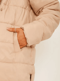 Stone Long Sleeves Longline Padded Hooded Gilet Jacket