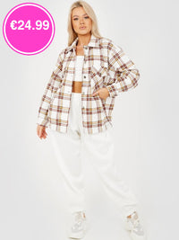 Stone Oversized Checked Shirt Jacket