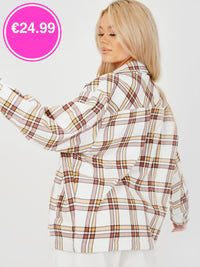 Stone Oversized Checked Shirt Jacket