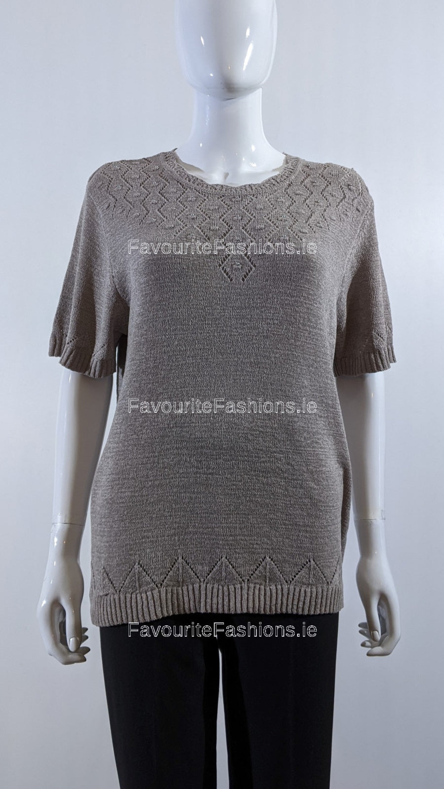 Taupe Beaded Soft Touch Short Sleeve Jumper
