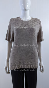 Taupe Beaded Soft Touch Short Sleeve Jumper