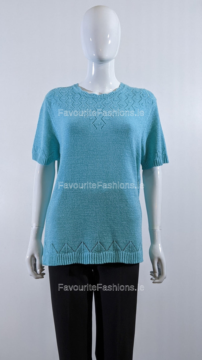 Teal Beaded Soft Touch Short Sleeve Jumper