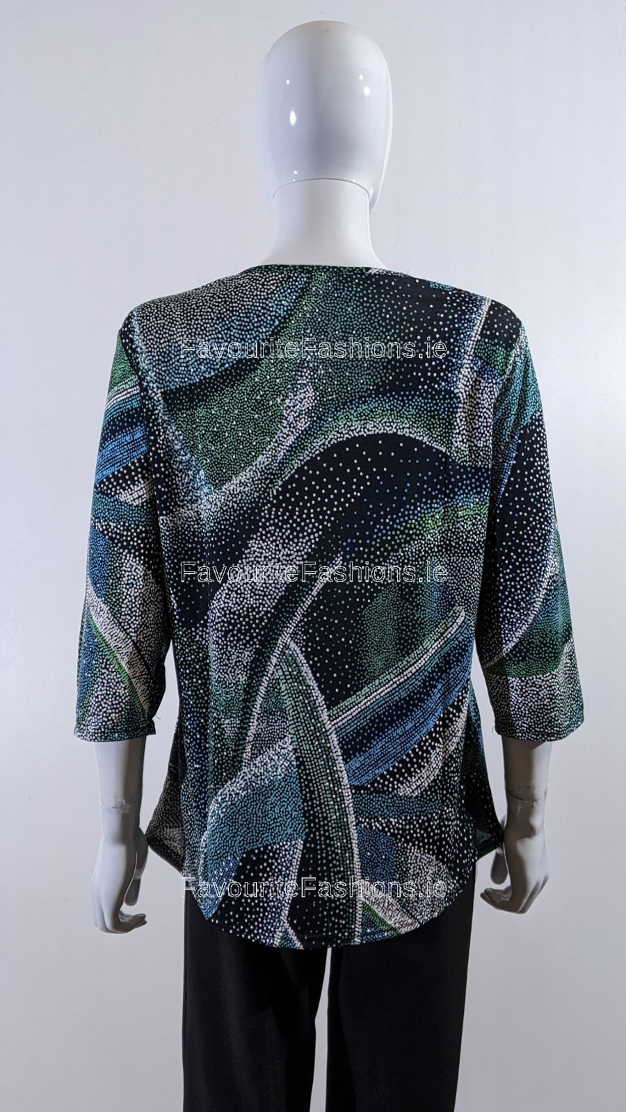 Teal Spotted Pattern Round Neck Blouse Top
