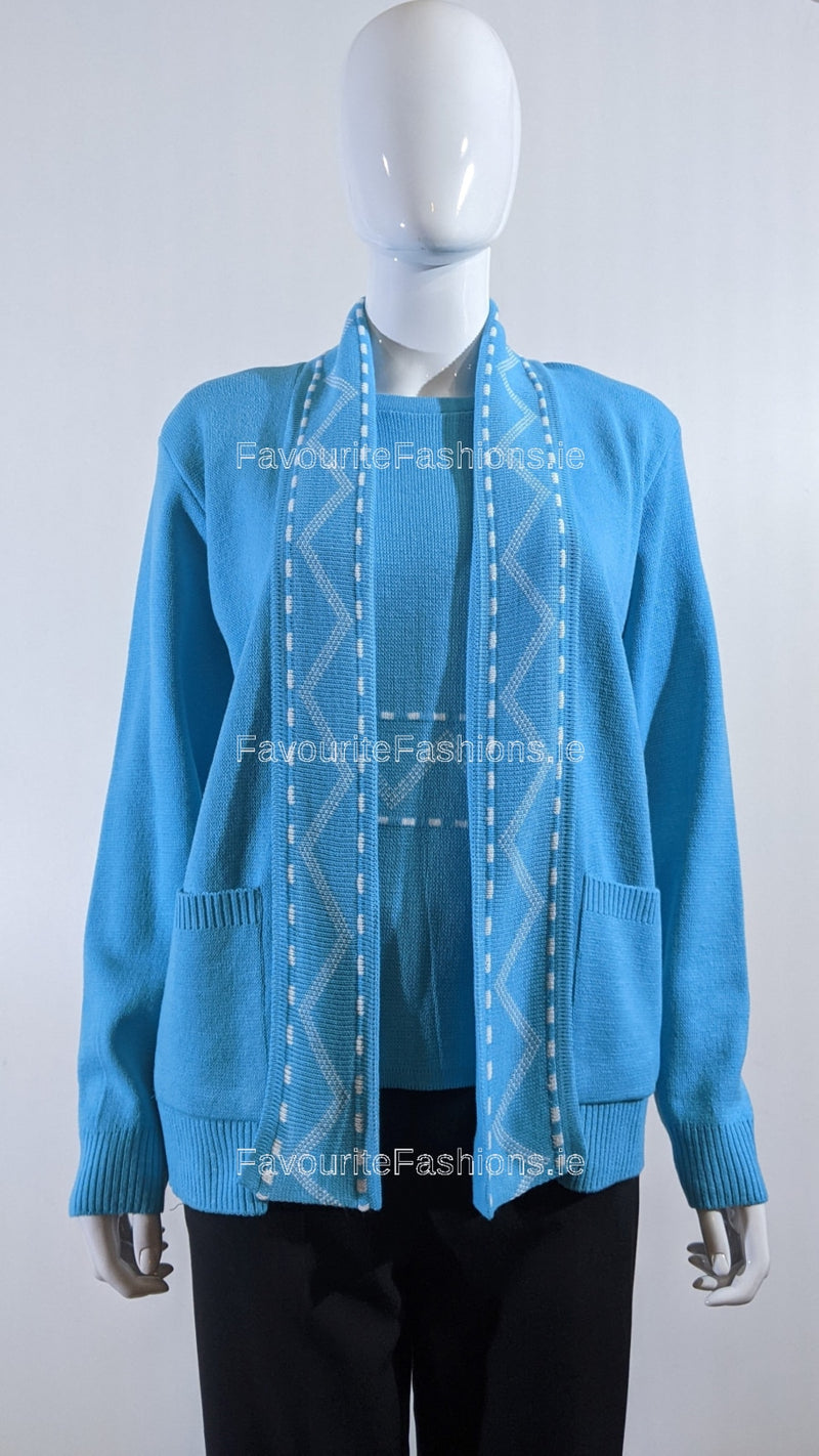 Turquoise Stitched Design Pattern Twinset Jumper