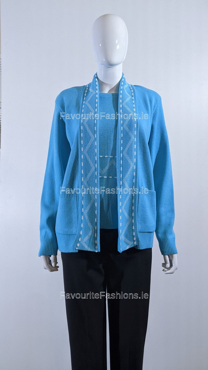 Turquoise Stitched Design Pattern Twinset Jumper