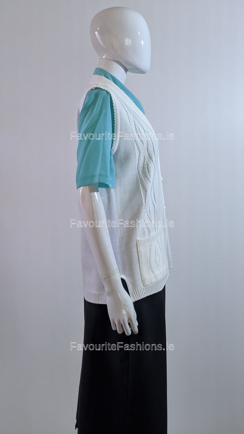 White Button Up Knitted Waistcoat with Pockets
