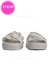 White Chain Detail Woven Chunky Sliders 