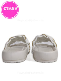 White Chain Detail Woven Chunky Sliders 