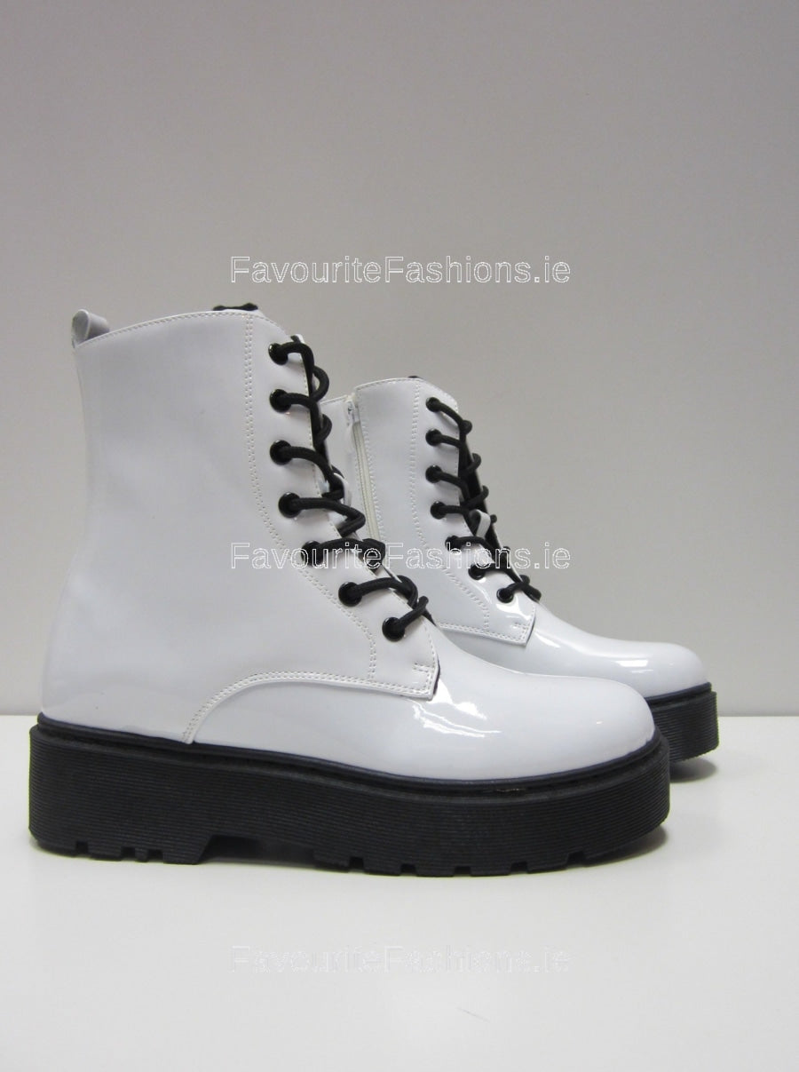 White Chunky Platform Ankle Boots