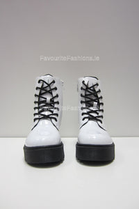 White Chunky Platform Ankle Boots