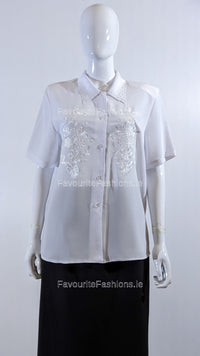 White Collar Button Up Short Sleeve Blouse