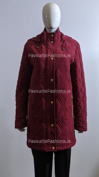Wine Soft Touch Quilted Hooded Long Coat