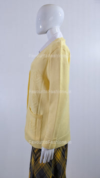 Yellow Diamond Design V-Neck Button Cardigan with Pockets